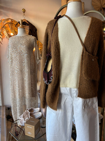 Sequin T Dress - Beige