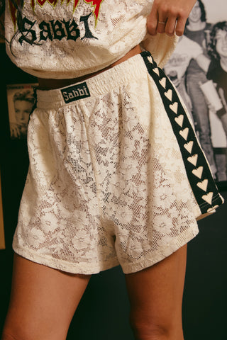 THE MINI HEARTS LACE SHORTS - CREAM