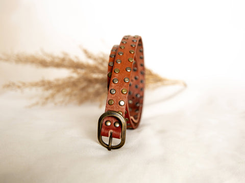BROWN LEATHER BELT WITH SMALL STUDS