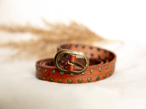 BROWN LEATHER BELT WITH SMALL STUDS