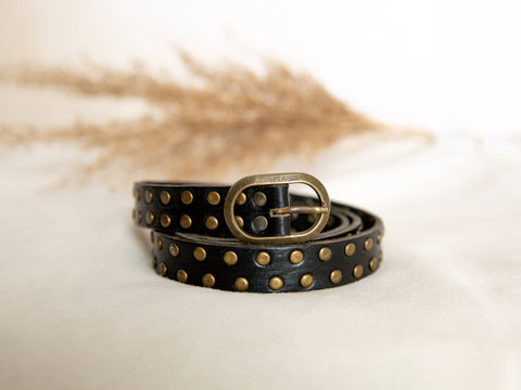 SMALL BLACK LEATHER BELT WITH STUDS