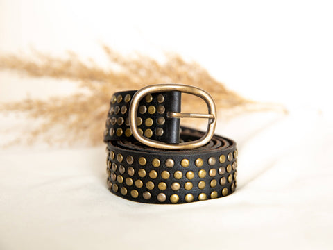 BLACK LEATHER BELT WITH STUDS