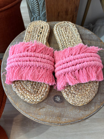 Macrame Woven Sandals -Rose pink Three line