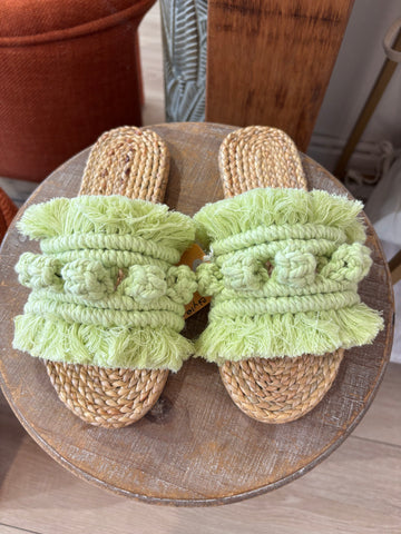 Macrame Woven Sandals -Melon Pom Pom