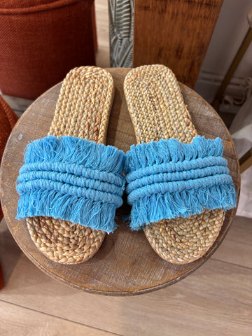 Macrame Woven Sandals -Medium Blue Three line