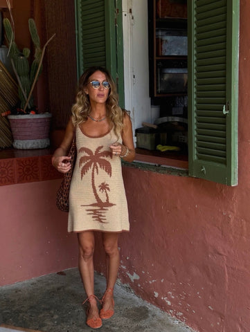 Palm Beach U Crochet Knit Dress - Sand