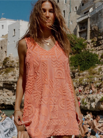 Mai Tai V Tunic Towelling Dress - Coral