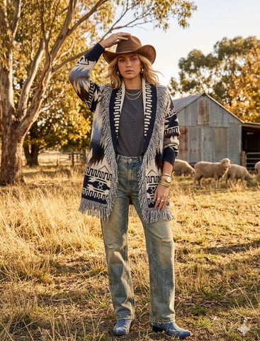 Sur Aztec Fringed Cardi