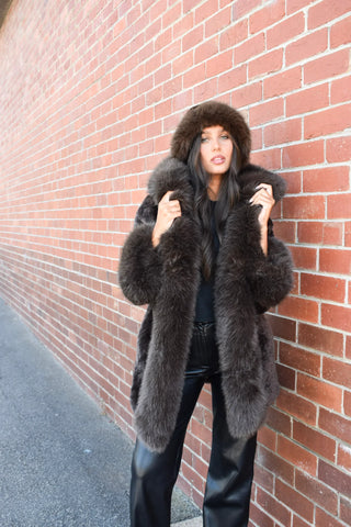 Hooded faux fur coat