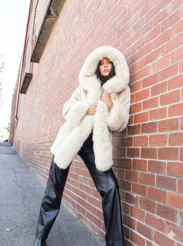 Hooded faux fur coat